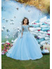 Sky Blue Lace Tulle V Back Gorgeous Flower Girl Dress